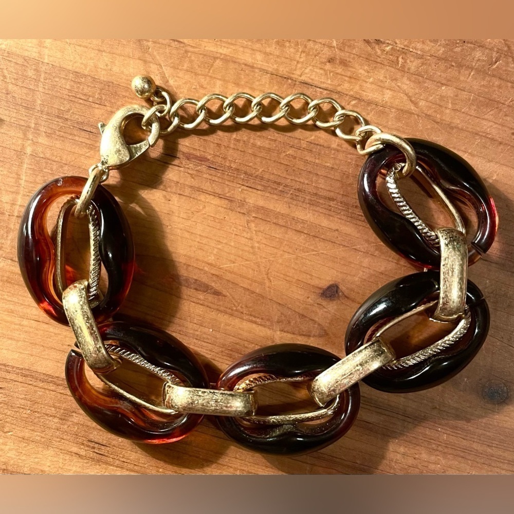 Vintage gold tone faux tortoise shell link bracelet​​​​​